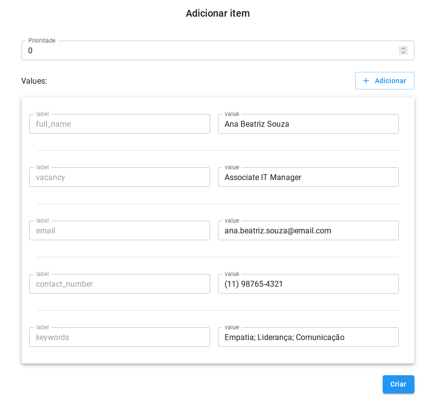 Adicionar item manualmente