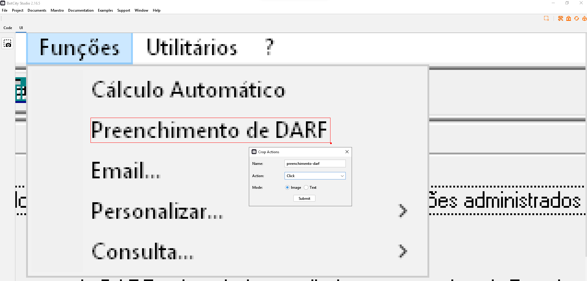 Menu preenchimento DARF